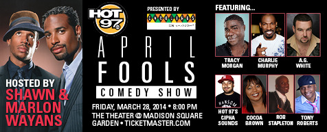 Hot97 April Fools Comedy Show presented by Carolines Comedy Club, Logo,